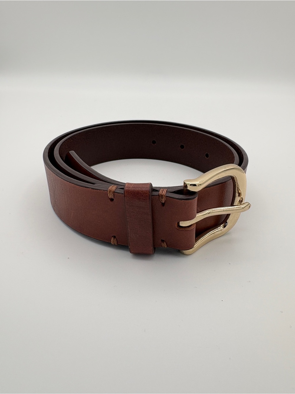 Banana Republic Brown Leather Belt Gold Buckle Stitch Detail XS
